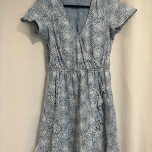 JCrew Mercantile Blue Floral Wrap Dress